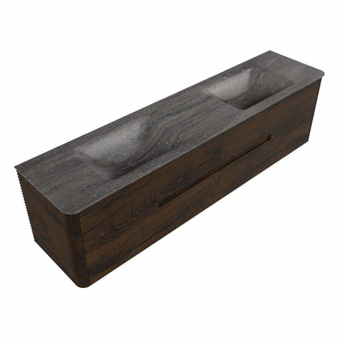 Mondiaz CIRO-DLUX Badkamermeubelset - 190x45x50cm - Solid surface wastafel Oza - 2 wasbak Dubbel - 2 kraangaten - 4 lades - Walnut SW1530683