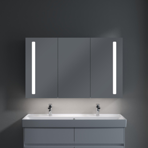 Villeroy & Boch my view 14 My View spiegelkast - met 2 deuren - met geïntegreerde LED verlichting verticaal - 120x75x17.3cm - zilver 1024982