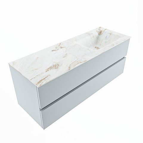 Mondiaz VICA-DLUX Ensemble meuble de salle de bains - 130cm - clay - 2 tiroirs - Lavabo encastré CLOUD - droite - 1 trou de robinet - couleur Frappe - Version XL 60cm de hauteur SW1189199