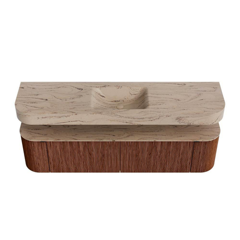 MONDIAZ THOR-DLUX 180cm meuble de salle de bains arrondi gauche + droite couleur Ruby avec 2 tiroirs et 2 portes. Vasque suspendue CLOUD Milieu sans trou de robinet couleur Arena. SW1466148