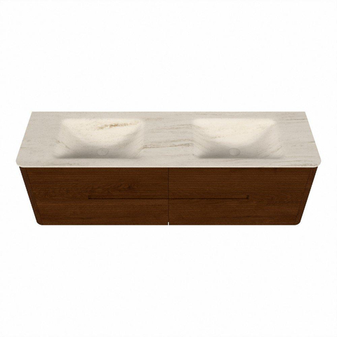 Mondiaz CIRO-DLUX Badkamermeubelset - 160x45x50cm - Solid surface wastafel Meli - 2 wasbak Dubbel - 2 kraangaten - 4 lades - Ruby SW1531787