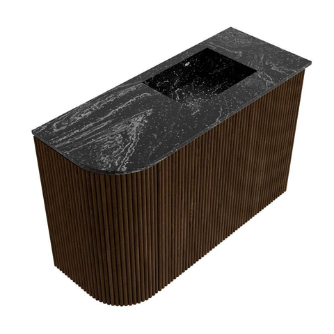 Mondiaz JOYA-DLUX Meuble de salle de bains - 61,6cm - arrondi gauche couleur Walnut - Vasque FAYE position Droite 1 trou de robinet couleur Lava SW1422447