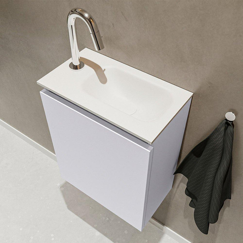 MONDIAZ TURE Fonteinset - 40x23x50cm - 1 kraangat - 1 deur - cale mat - Wasbak rechts - Solid Surface Wit SW475119