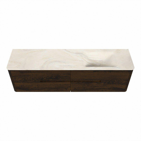 Mondiaz CIRO-DLUX Meuble de salle de bains - 180x45x50cm - Plan vasque solid surface Ostra - 1 lavabo à droite - 1 trou de robinetterie - 4 tiroirs - Noyer SW1530415