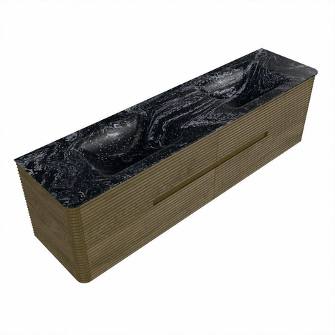 Mondiaz CIRO-DLUX Badkamermeubelset - 180x45x50cm - Solid surface wastafel Lava - 2 wasbak Dubbel - 2 kraangaten - 4 lades - Dusk SW1533086
