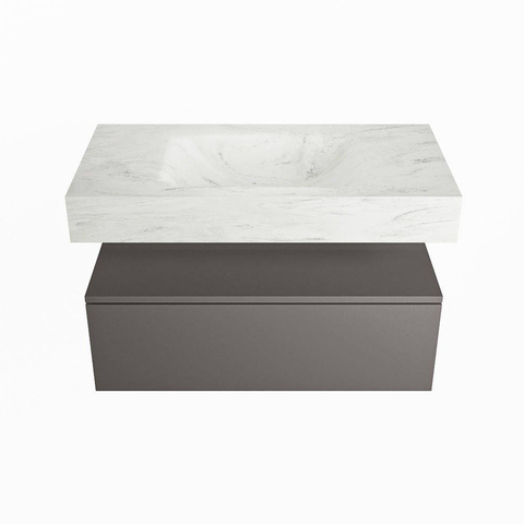 MONDIAZ ALAN - DLUX Badkamermeubelset - 90cm - onderkast - Dark grey - 1 lade - vrijhangende wastafel - wasbak midden - 1 kraangat - Opalo SW806594