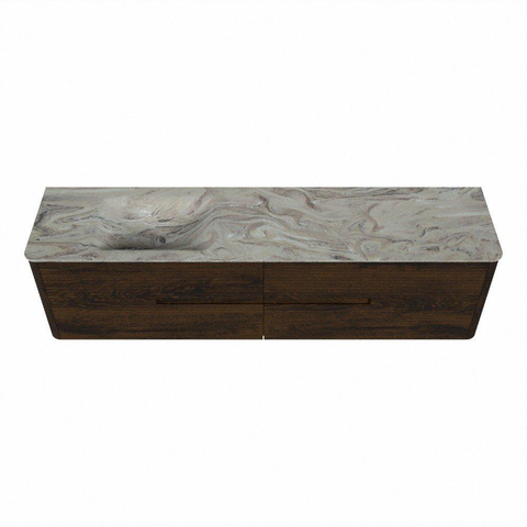 Mondiaz CIRO-DLUX Meuble de salle de bains - 190x45x50cm - Vasque en solid surface Glace - 1 lavabo à gauche - 1 trou de robinet - 4 tiroirs - Noyer SW1530337