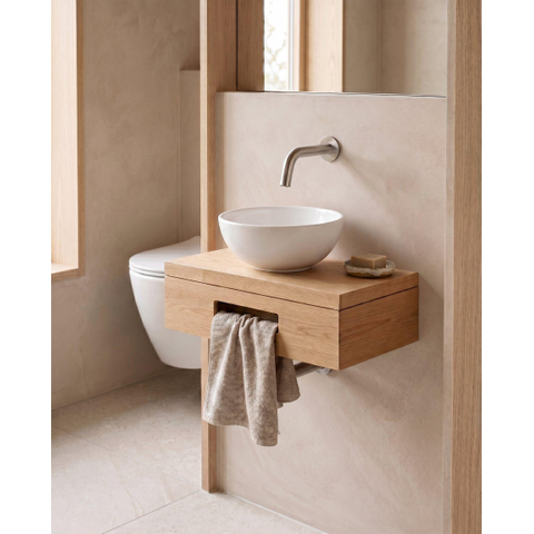 Royal Plaza Terra pack lave-mains – 40 x 25 x 10 cm – bois blanc brillant – robinet inox – sandwood (chêne clair) SW1574516