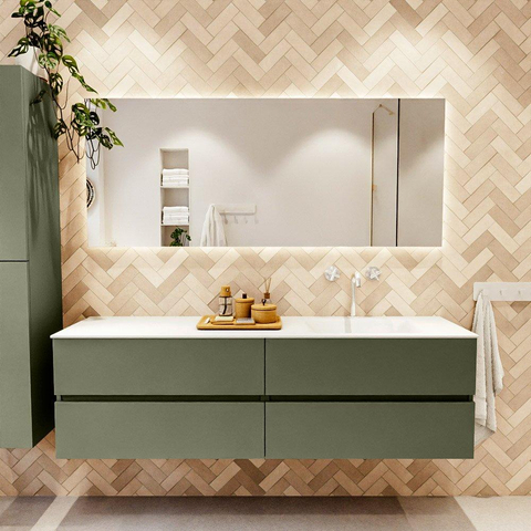 Mondiaz VICA Ensemble meuble de salle de bains - 170cm - army - 4 tiroirs - Lavabo MOON - à droite - 1 trou de robinet - couleur talc - Version XL 60cm de hauteur SW1189221