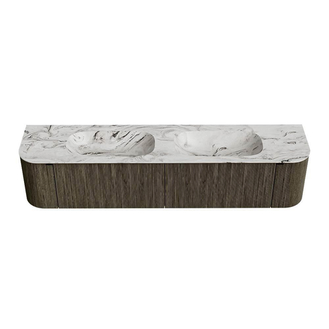 Mondiaz KURVE-DLUX Badkamermeubelset - 200x46x40cm - 2 lade - 2 deuren - wastafel solid surface - dubbel - zonder kraangat - Shadow SW1414610