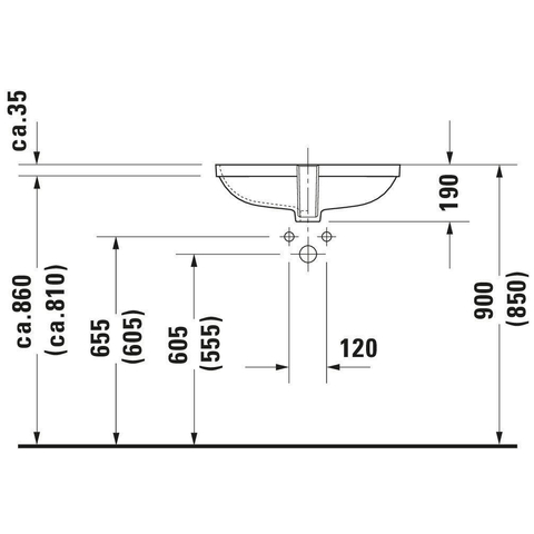 Duravit D Code onderbouwwastafel 56x40cm zonder kraangat met overloop wit 0315223
