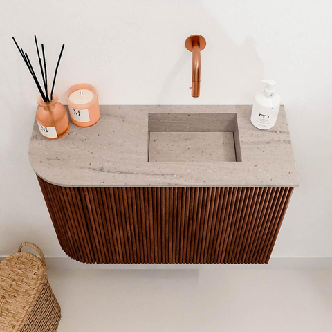 Mondiaz JOYA-DLUX 61.6cm toiletmeubel - ronding links kleur Ruby - Wastafel FAYE positie Rechts Zonder kraangat kleur Saba. SW1426266