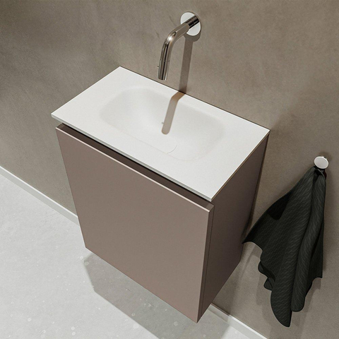 MONDIAZ TURE Toiletmeubel 40x23x50cm met 0 kraangaten 1 deuren smoke mat Wastafel Eden midden Solid Surface Wit SW474970