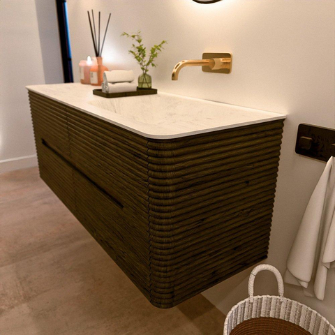 Mondiaz CIRO-DLUX Badkamermeubelset - 130x45x50cm - Solid surface wastafel Opalo - 1 wasbak Rechts - zonder kraangaten - 4 lades - Shadow SW1532410