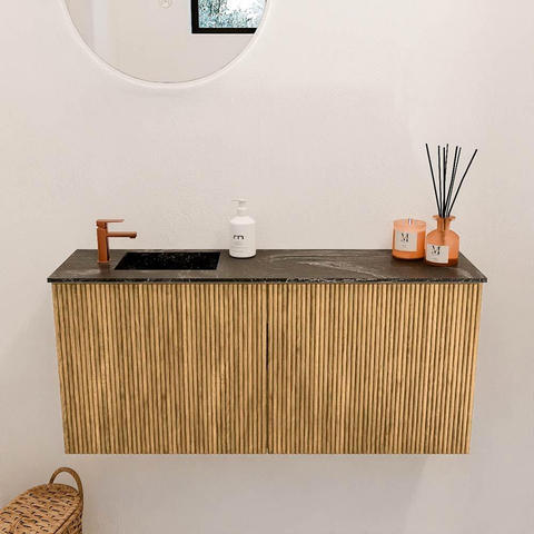 Mondiaz JOYA-DLUX 90cm toiletmeubel - kleur Oak - Wastafel FAYE positie Links 1 kraangat kleur Lava. SW1422147
