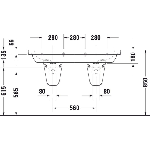 Duravit D-code Dubbele wastafel - 120x49cm - met 2 kraangaten - met overloop - wit GA89091