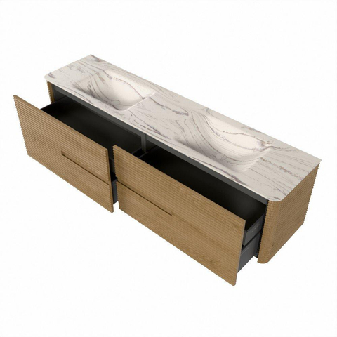 Mondiaz CIRO-DLUX Ensemble de meubles de salle de bains - 190x45x50cm - lavabo solid surface Nata - 2 vasques double - sans trous de robinetterie - 4 tiroirs - Chêne SW1531498
