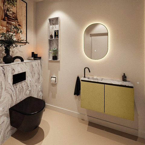 MONDIAZ TURE-DLUX Meuble WC 80 cm Oro. EDEN lavabo Glace position à gauche. Avec 1 trou de robinet. SW1103401