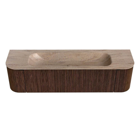 MONDIAZ KURVE-DLUX Meuble de salle de bains 170cm arrondi Gauche + Droite couleur Walnut avec 1 tiroir et 2 portes. Lavabo BIG LARGE Central sans trou de robinet Saba. SW1433192