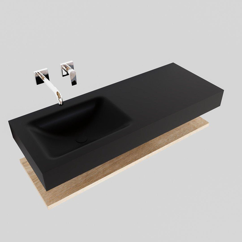 MONDIAZ ALAN 120cm - Ensemble meuble de salle de bains - tablette - chêne blanchi - lavabo suspendu - vasque à gauche - 0 trou de robinet - urban SW408856