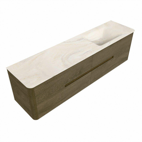 Mondiaz CIRO-DLUX Meuble de salle de bains - 180x45x50cm - plan-vasque en solid surface Ostra - 1 vasque à droite - sans trous de robinet - 4 tiroirs - Dusk SW1533180