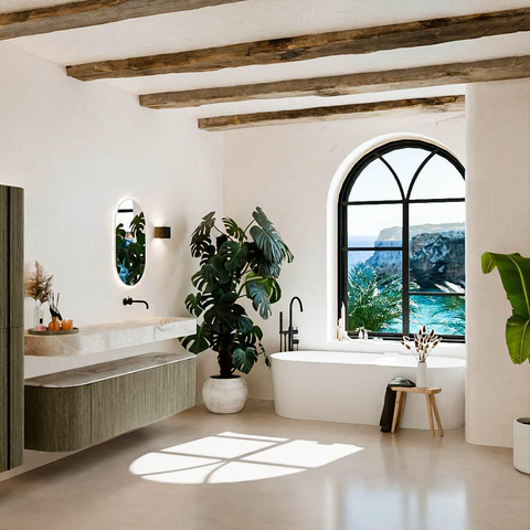 MONDIAZ THOR-DLUX 180cm meuble de salle de bains arrondi gauche + droite couleur Shadow avec 2 tiroirs et 2 portes. Vasque suspendue CLOUD droite sans trou de robinet couleur Frappe. SW1466066