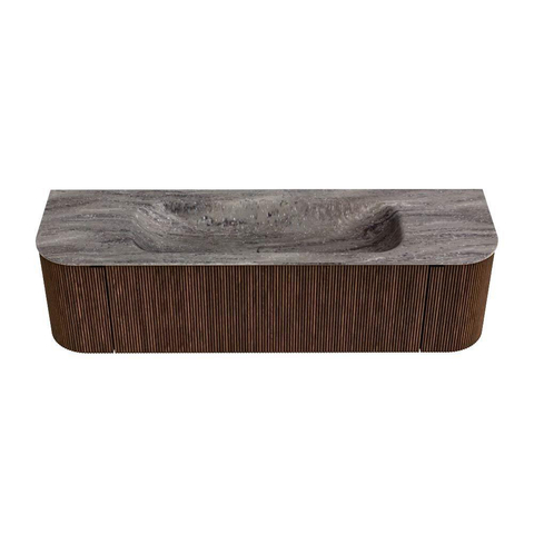 MONDIAZ KURVE-DLUX 160cm badmeubel ronding Links + Rechts kleur Walnut met 1 lade en 2 deuren. Wastafel BIG MEDIUM Midden 1 kraangat Oza. SW1432459
