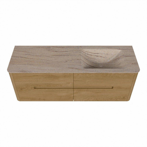 Mondiaz CIRO-DLUX Badkamermeubelset - 140x45x50cm - Solid surface wastafel Saba - 1 wasbak Rechts - zonder kraangaten - 4 lades - Oak SW1531186