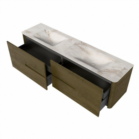 Mondiaz CIRO-DLUX Badkamermeubelset - 180x45x50cm - Solid surface wastafel Frappe - 2 wasbak Dubbel - 2 kraangaten - 4 lades - Dusk SW1532853