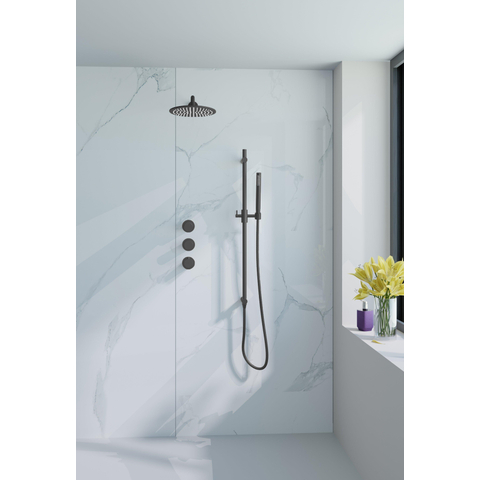Fortifura Nebbio Regendoucheset - inbouwkraan - inbouwdeel - glijstang - doucheslang metaal - staaf handdouche - 35cm - wandarm - 30cm ronde hoofddouche - mat zwart SW1237973