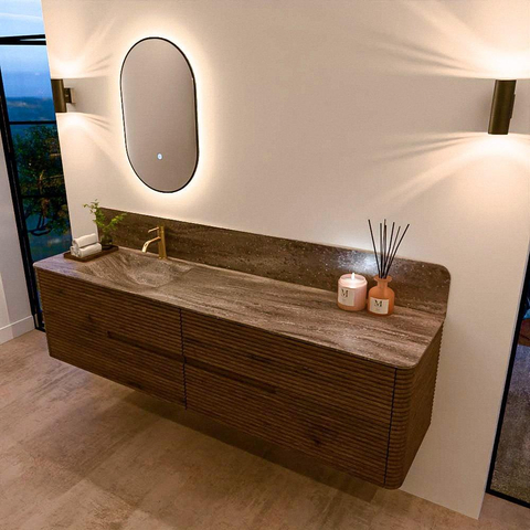 Mondiaz CIRO-DLUX Badkamermeubelset - 190x45x50cm - Solid surface wastafel Oza - 1 wasbak Links - 1 kraangat - 4 lades - Dusk SW1533311