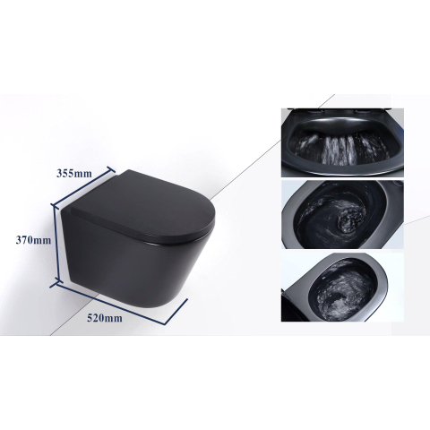 QeramiQ Dely WC suspendu – sans bride – profondeur 51,7 cm – avec abattant softclose 35 mm – noir mat SW1225249