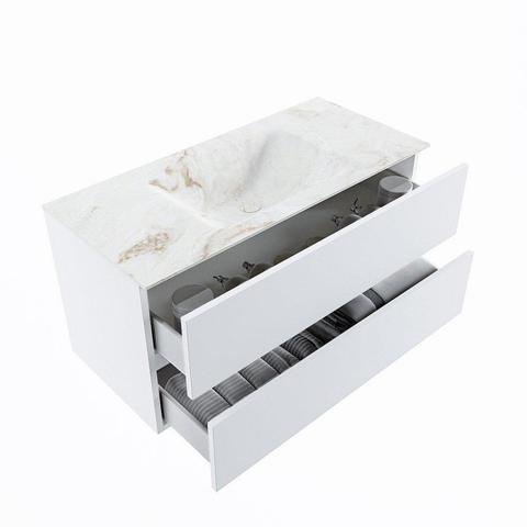 MONDIAZ VICA-DLUX Ensemble meuble de salle de bains - 100cm - sous-meuble talc - 2 tiroirs - lavabo encastré cloud centré - sans trous de robinet - version haute 60cm - frape SW1088817