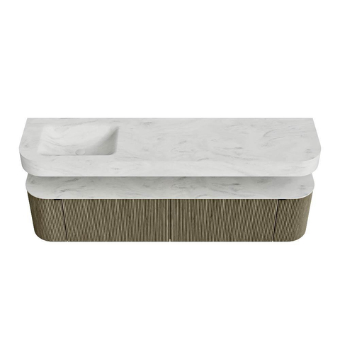 MONDIAZ THOR-DLUX Meuble de salle de bains 190cm arrondi gauche + droite couleur Shadow avec 2 tiroirs et 2 portes. Vasque suspendue CLOUD Gauche sans trou de robinet couleur Opalo. SW1466571
