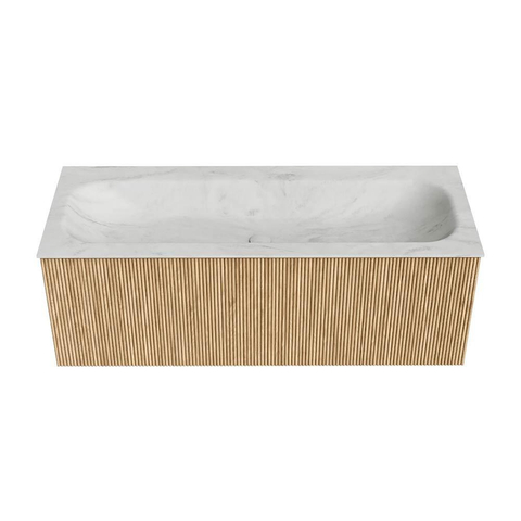 MONDIAZ KURVE-DLUX Meuble de salle de bains 120 cm couleur Oak avec 1 tiroir. Lavabo BIG LARGE au centre 2 trous de robinet couleur Opalo. SW1137550