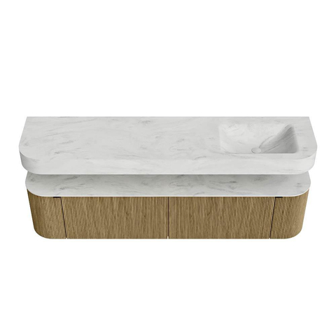 MONDIAZ THOR-DLUX Meuble de salle de bains 190cm arrondi gauche + droite couleur Dusk avec 2 tiroirs et 2 portes. Vasque suspendue CLOUD Droite 1 trou de robinet couleur Opalo. SW1466497