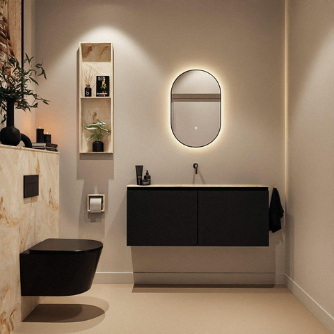 Mondiaz GLOW spiegel – ovaal – 45x90 cm – indirecte LED rondom – bewegingssensor – Urban (zwart) SW1105172