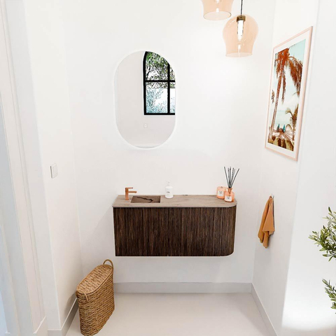 Mondiaz JOYA-DLUX 91.6cm toiletmeubel - ronding rechts kleur Walnut - Wastafel FAYE positie Links 1 kraangat kleur Arena. SW1424350