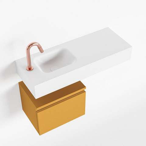 MONDIAZ ANDOR Meuble WC - 80x30x30cm - 1 trou de robinet - 1 tiroir - ocre mat - lavabo à gauche - Solid surface - Blanc SW474121