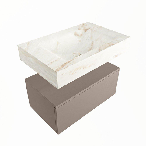 Mondiaz ALAN-DLUX Ensemble de meuble - 70cm - meuble Smoke mat - 1 tiroir - Lavabo Cloud Frappe suspendu - vasque Centre - 0 trous de robinet SW805028