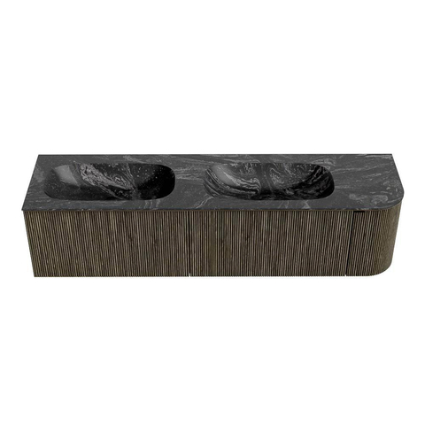 Mondiaz KURVE-DLUX Ensemble de meubles de salle de bains - 175x46x40cm - 2 tiroirs - 1 porte - lavabo solid surface - double / gauche - sans trou de robinet - Shadow SW1414699