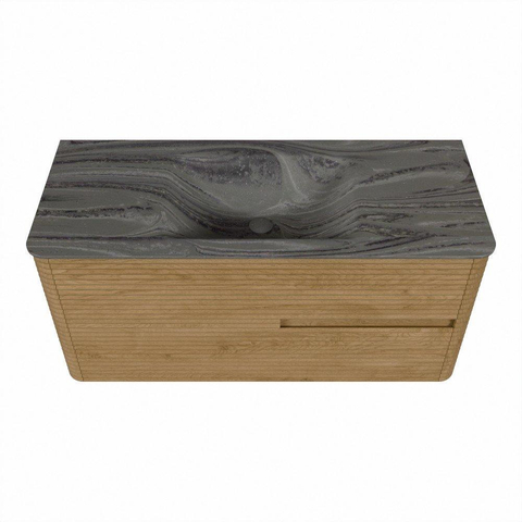 Mondiaz CIRO-DLUX Badkamermeubelset - 110x45x50cm - Solid surface wastafel Sombra - 1 wasbak Midden - zonder kraangaten - 2 lades - Oak SW1531301