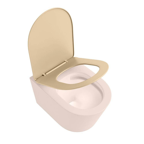 Mondiaz LAVIE hangtoilet – spoelrandloos – 36 x 53 cm – met softclose zitting – Rosee (roze), zitting Sand (beige) SW1208774