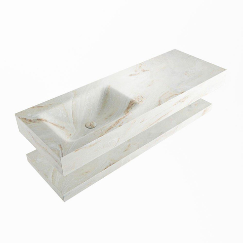 Mondiaz ALAN-DLUX Ensemble de meuble - 130cm - meuble Frappe mat - 0 tiroirs - Lavabo Cloud Frappe suspendu - vasque Gauche - 0 trous de robinet SW809214