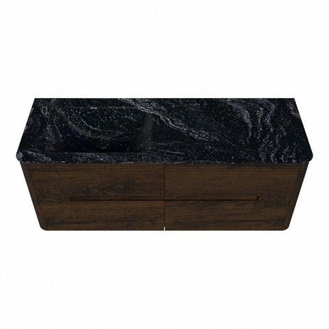Mondiaz CIRO-DLUX Meuble de salle de bains - 130x45x50cm - Plan vasque solid surface Lava - 1 cuve à gauche - sans trous de robinetterie - 4 tiroirs - Noyer SW1530169