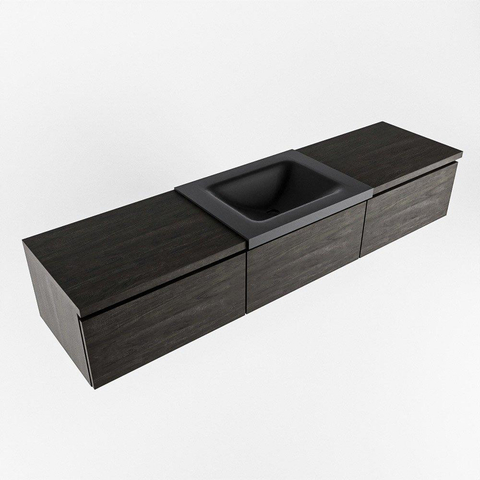 MONDIAZ BUKLA meuble de salle de bain 180 cm avec module 60 couleur Marron Foncé avec 3 tiroirs. Lavabo CLOUD centre 1 trou de robinet couleur Urban. SW1382179