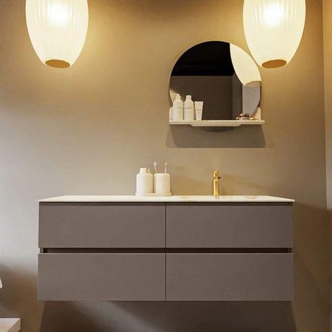MONDIAZ VICA-DLUX Ensemble meuble de salle de bains - 130cm - meuble sous-vasque smoke - 4 tiroirs - lavabo encastré cloud à droite - 1 trou de robinet - version haute 60cm - frape SW1088908