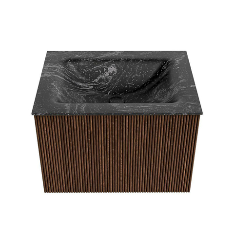 MONDIAZ KURVE-DLUX Meuble de salle de bains 60 cm couleur Walnut avec 1 tiroir. Lavabo CLOUD central 1 trou de robinet couleur Lava. SW1137197