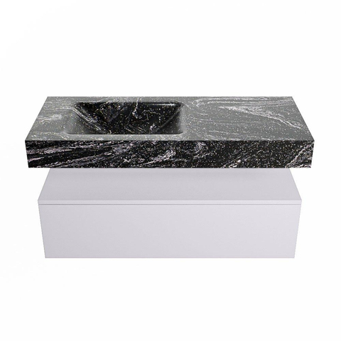 Mondiaz ALAN-DLUX Ensemble de meuble - 110cm - meuble Cale mat - 1 tiroir - Lavabo Cloud Lava suspendu - vasque gauche - 0 trous de robinet SW808199