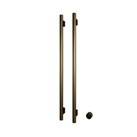 Hotbath &MORE Handdoekradiator - 38x115cm - rond - 2 stangen - verticaal - met schakelaar - PVD - geborsteld messing (goud) SW1245708